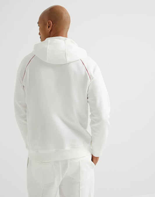 Techno cotton French terry hooded sweatshirt with zipper and piping