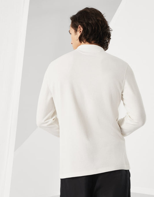 Cotton waffle jersey long sleeve T-shirt with Henley collar