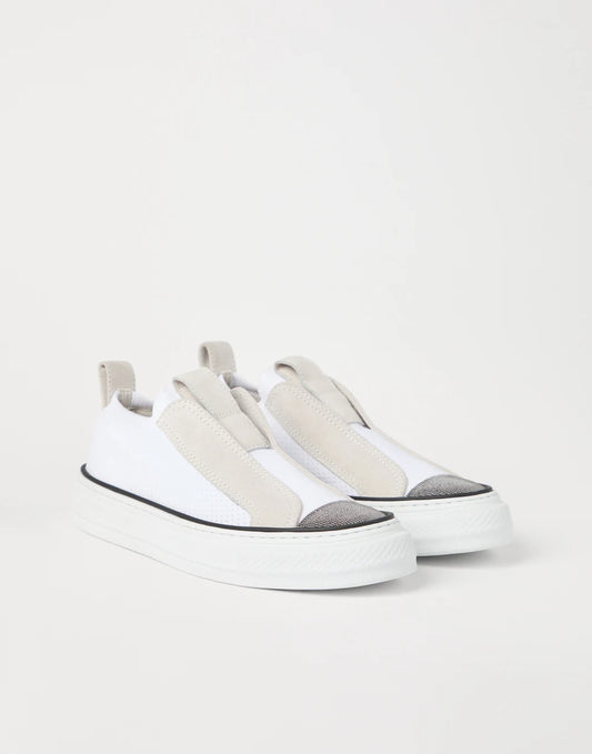 Knit and suede slip-on sneakers with precious toe