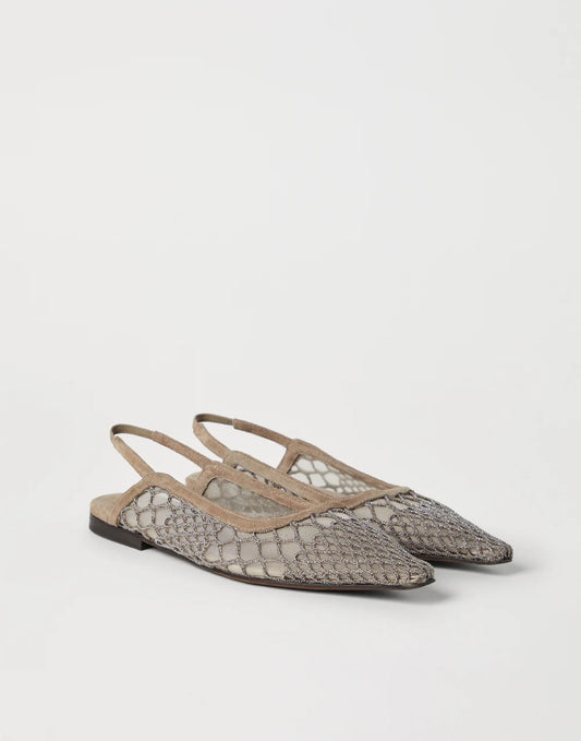 Precious net embroidery slingback flats