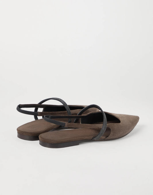 Suede slingback flats with shiny strap