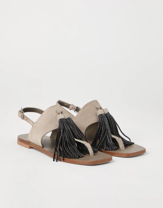 Suede sandals with precious tassels