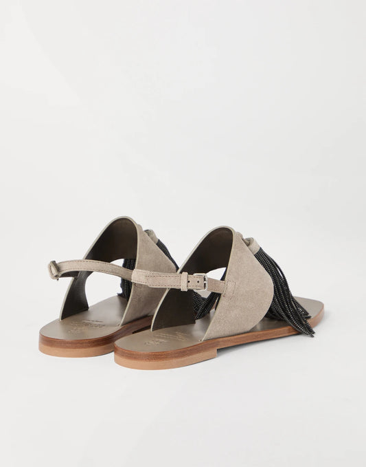 Suede sandals with precious tassels