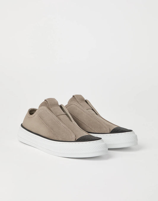 Suede slip-on sneakers with precious toe