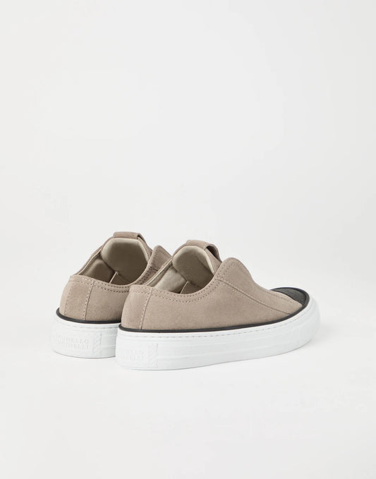 Suede slip-on sneakers with precious toe