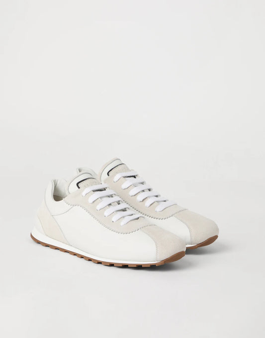 Suede and calfskin runners with monili