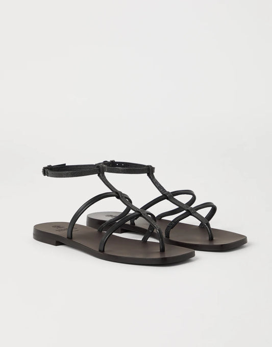 Nappa leather sandals with precious strap