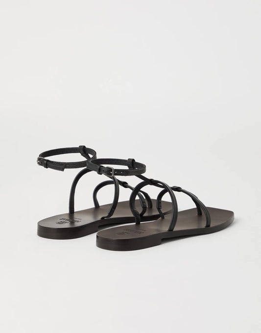 Nappa leather sandals with precious strap