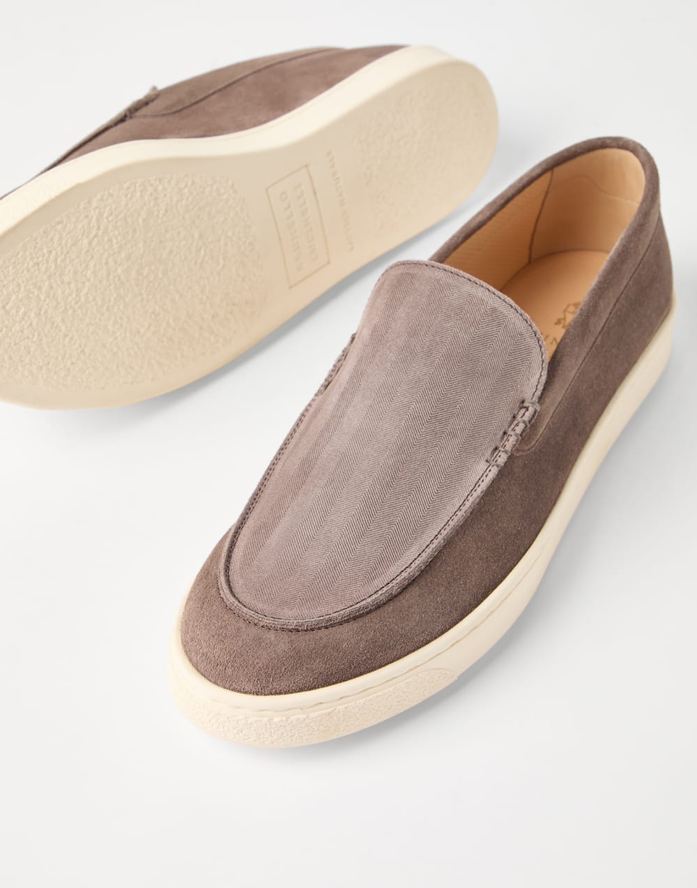 Chevron-effect suede loafers