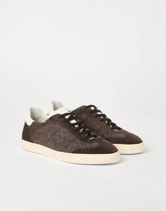 Cotton knit, washed suede and soft calfskin sneakers