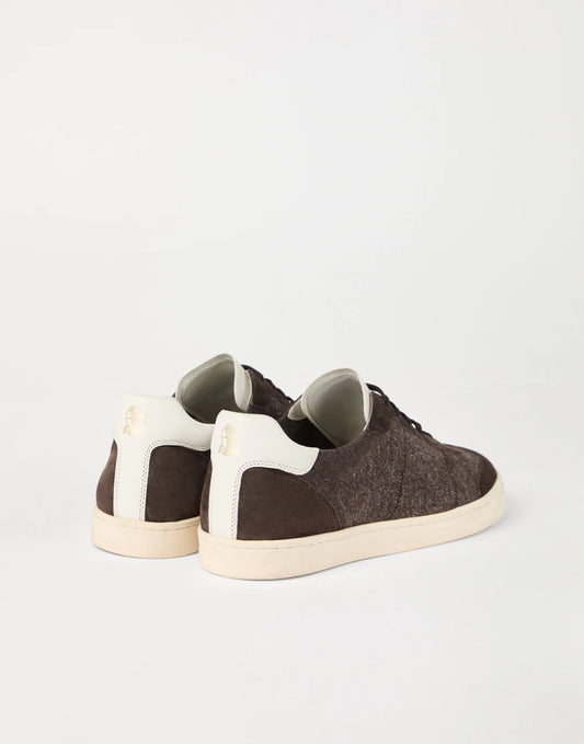 Cotton knit, washed suede and soft calfskin sneakers