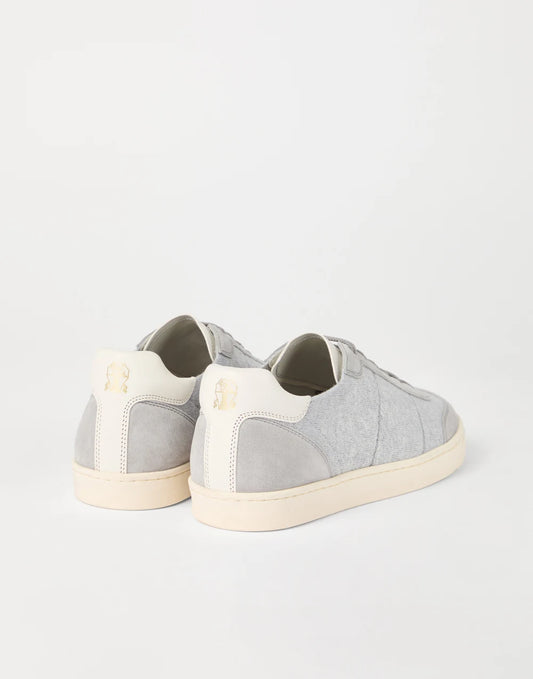 Cotton knit, washed suede and soft calfskin sneakers