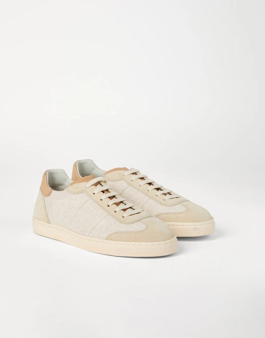 Cotton knit, washed suede and soft calfskin sneakers