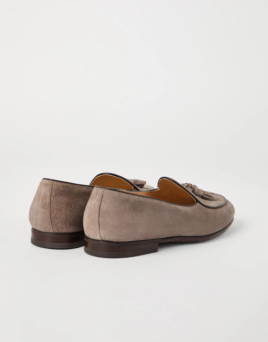 Suede Belgian loafer with tassels