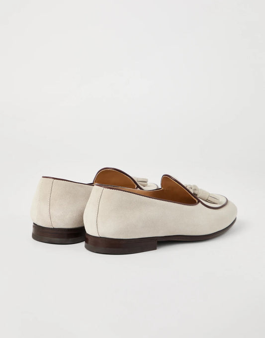 Suede Belgian loafer with tassels