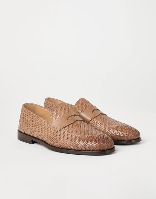 Braided calfskin penny loafers
