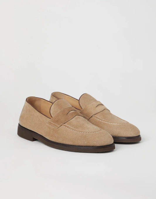 Washed suede penny loafers