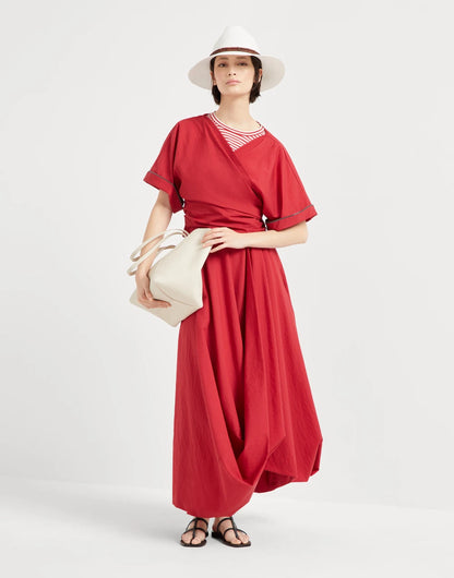 Techno cotton poplin kimono-style top with shiny trims