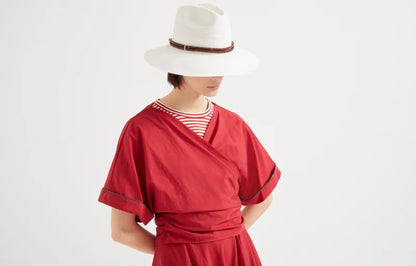 Techno cotton poplin kimono-style top with shiny trims