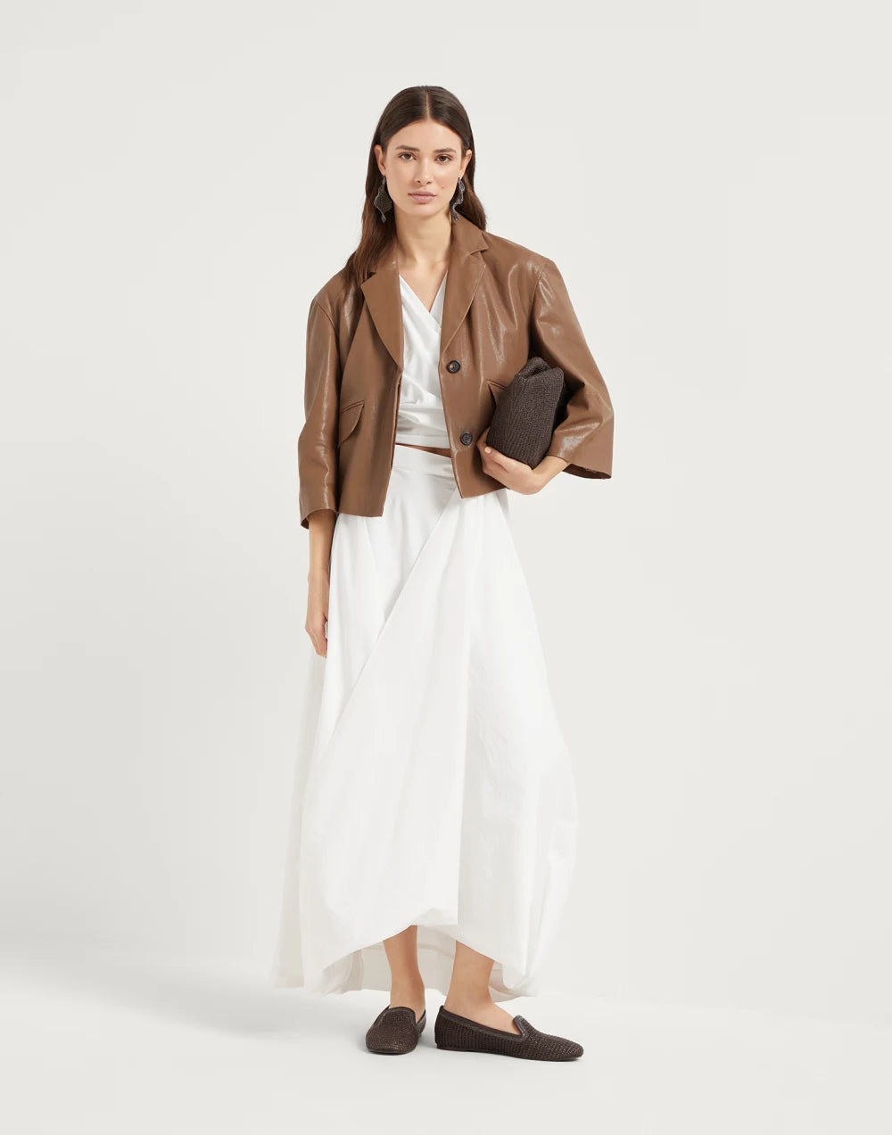 Techno cotton poplin kimono-style top with shiny trims