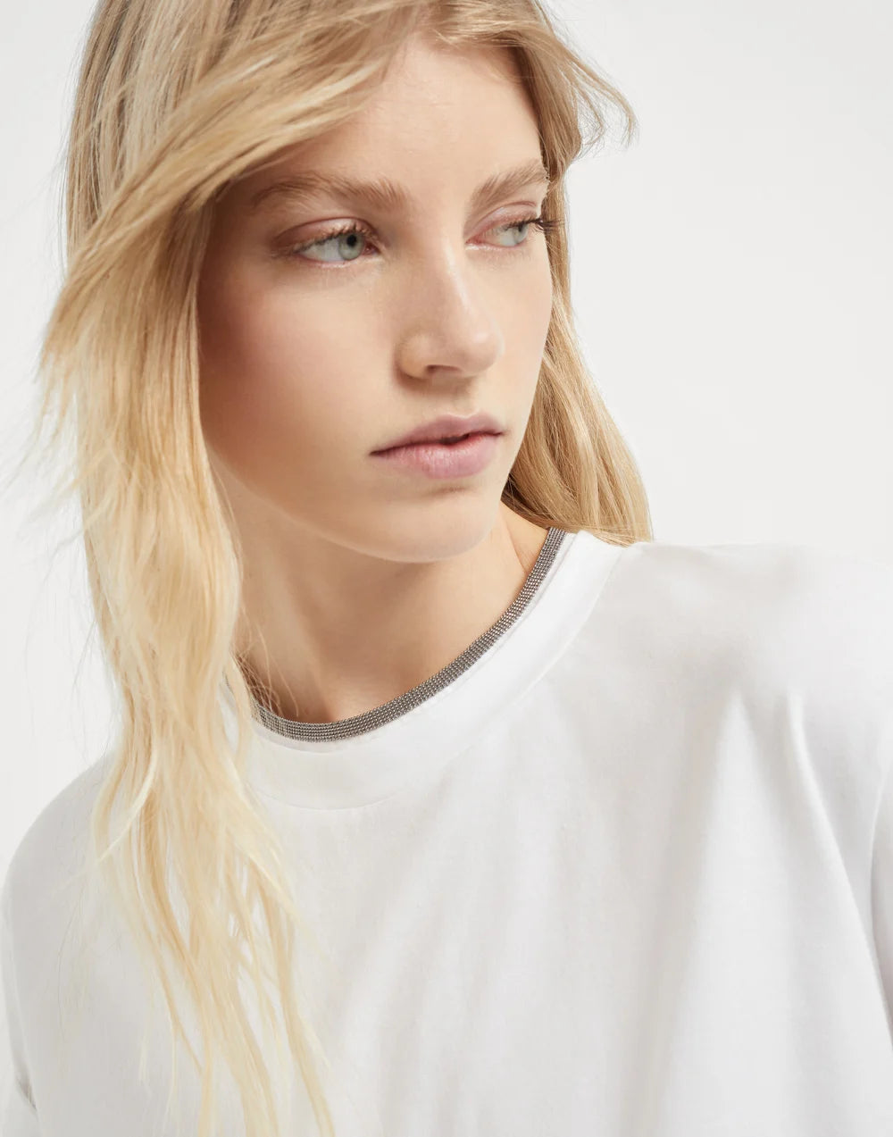 Stretch cotton jersey T-shirt with precious faux-layering