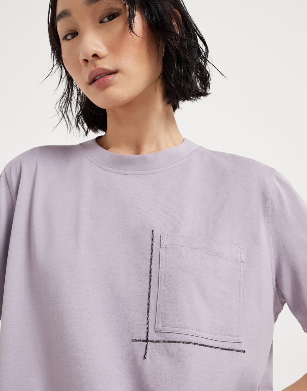 Cotton jersey T-shirt with shiny pocket detail