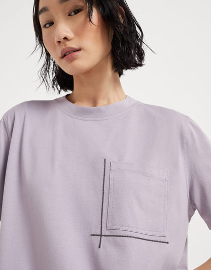 Cotton jersey T-shirt with shiny pocket detail