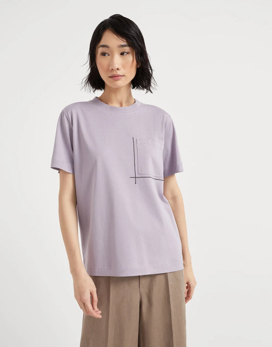 Cotton jersey T-shirt with shiny pocket detail