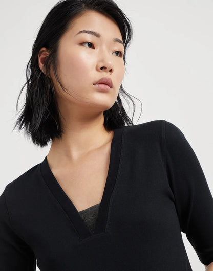 Stretch cotton ribbed jersey T-shirt with precious insert
