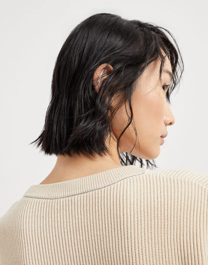 Cotton English rib sweater with monili