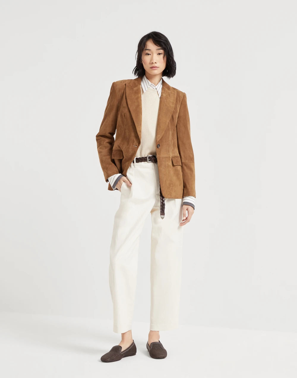 Cotton English rib sweater with monili