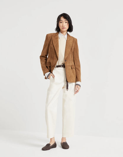 Cotton English rib sweater with monili