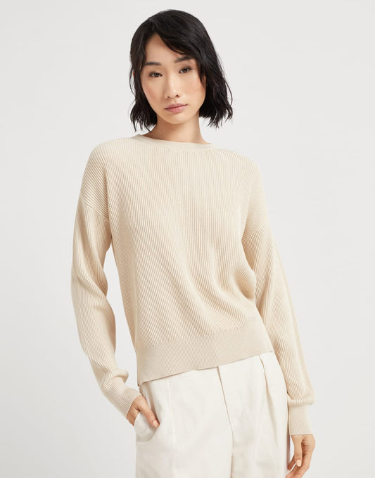 Cotton English rib sweater with monili