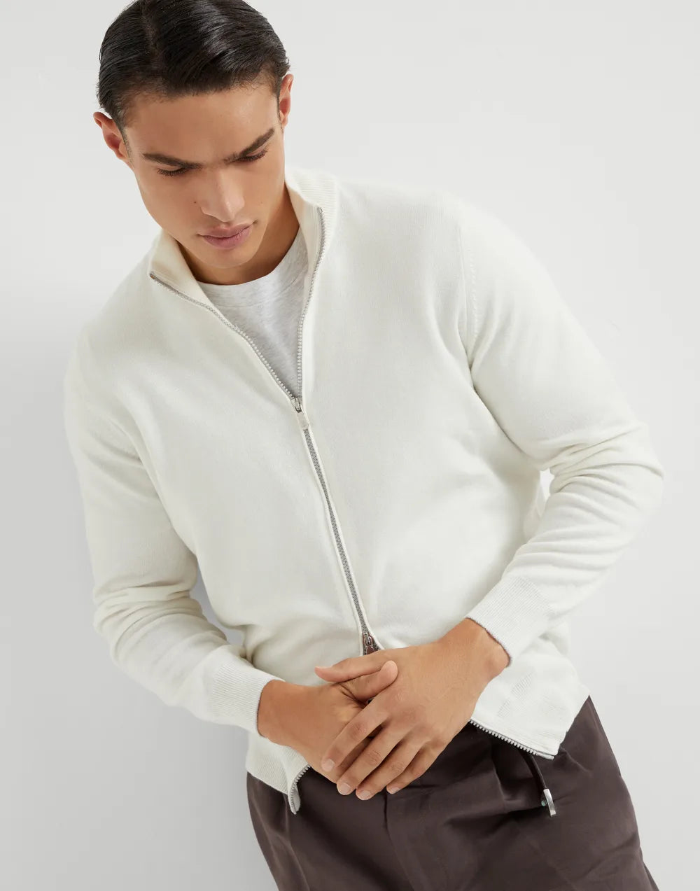 Cashmere turtleneck cardigan with zipper