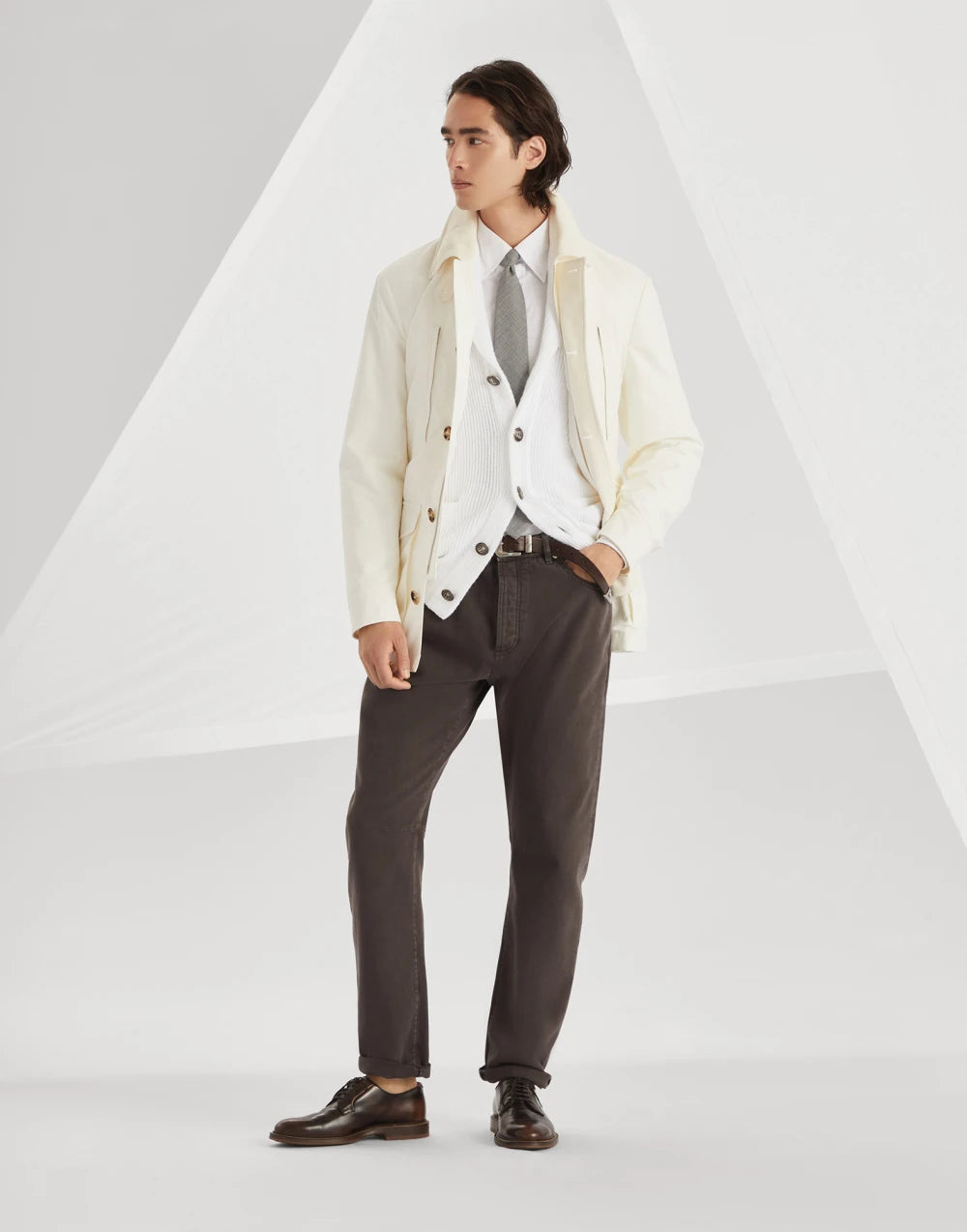 Garment-dyed leisure fit five-pocket trousers in denim