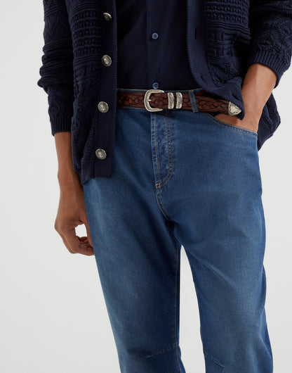 Comfort cotton and silk denim leisure fit five-pocket trousers
