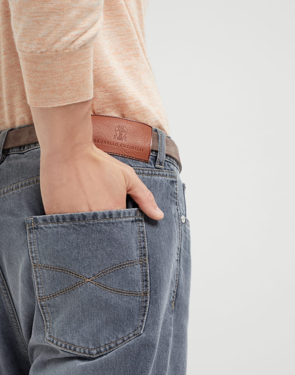 Greyscale denim iconic fit five-pocket trousers