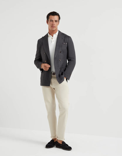 Garment-dyed comfort lightweight denim traditional fit five-pocket trousers