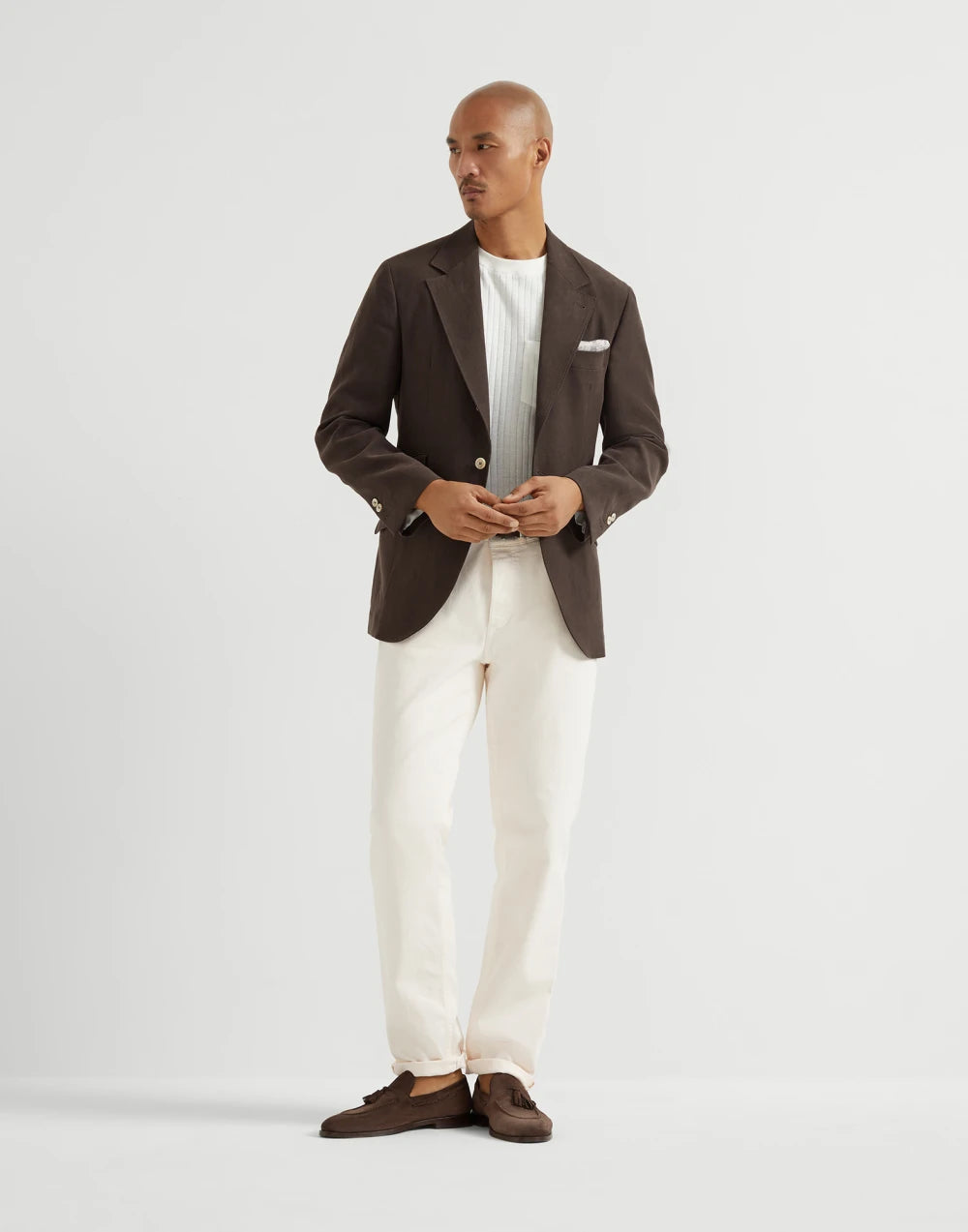 Garment-dyed comfort lightweight denim traditional fit five-pocket trousers