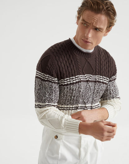 Chiné stripe cable knit sweater in cotton