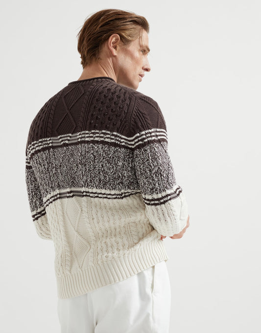 Chiné stripe cable knit sweater in cotton