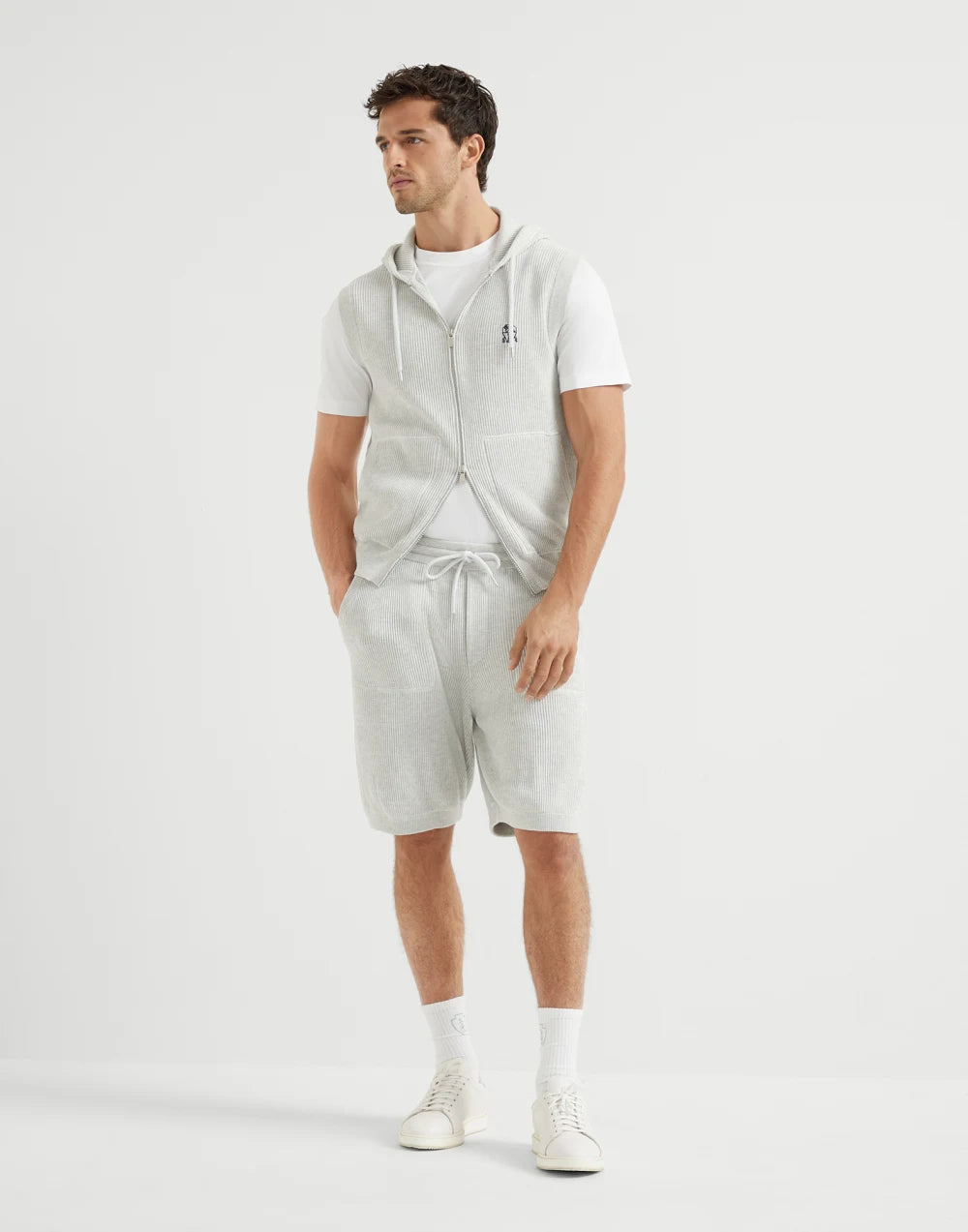 Cotton English rib knit Bermuda shorts