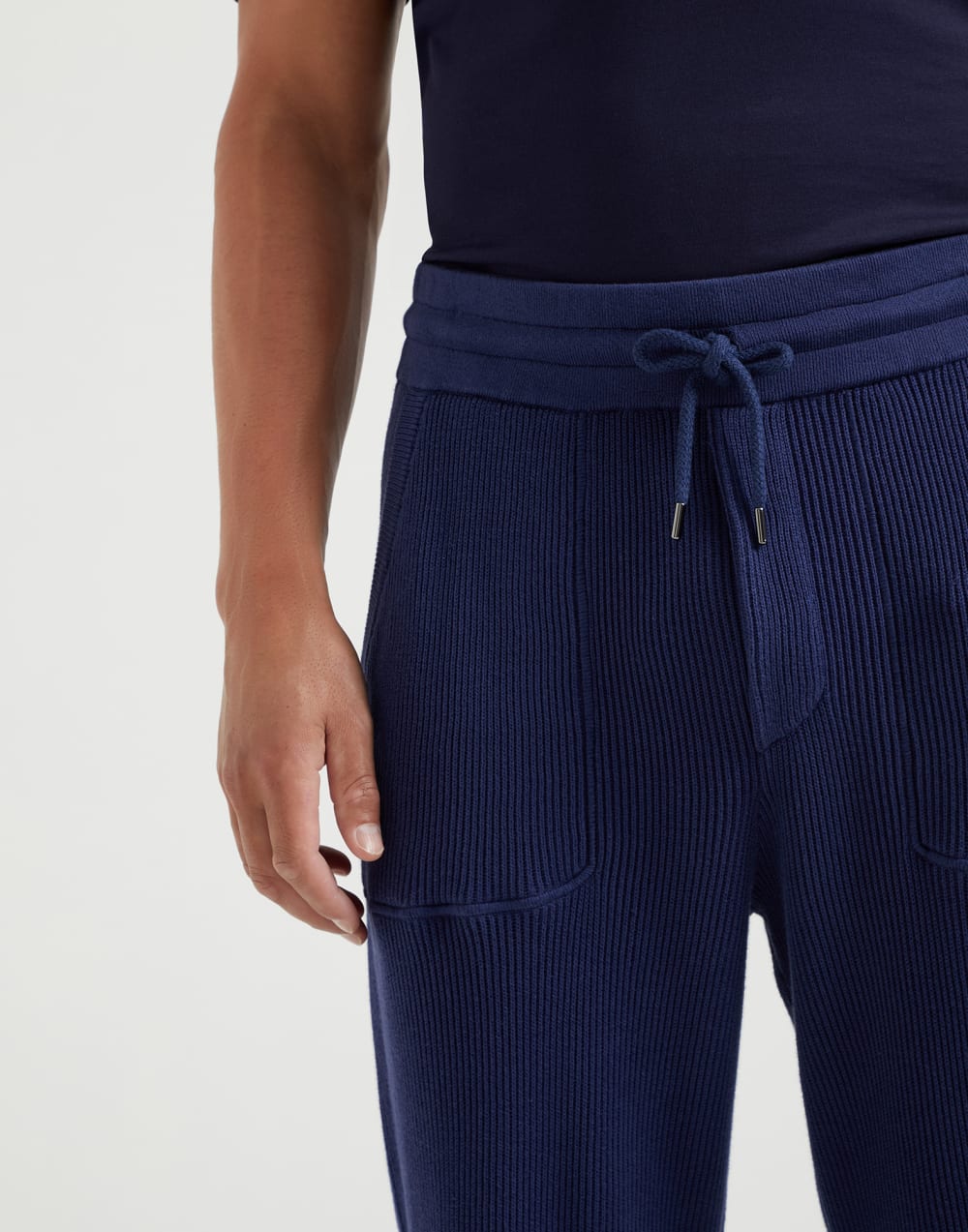 Cotton English rib knit trousers with zipper cuffs