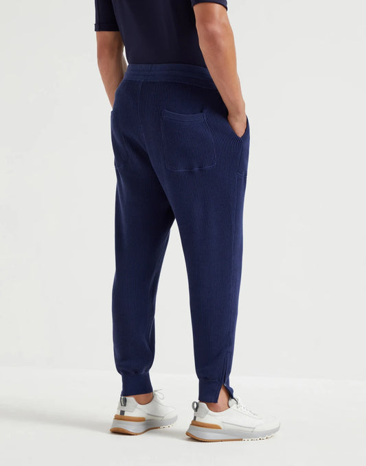 Cotton English rib knit trousers with zipper cuffs