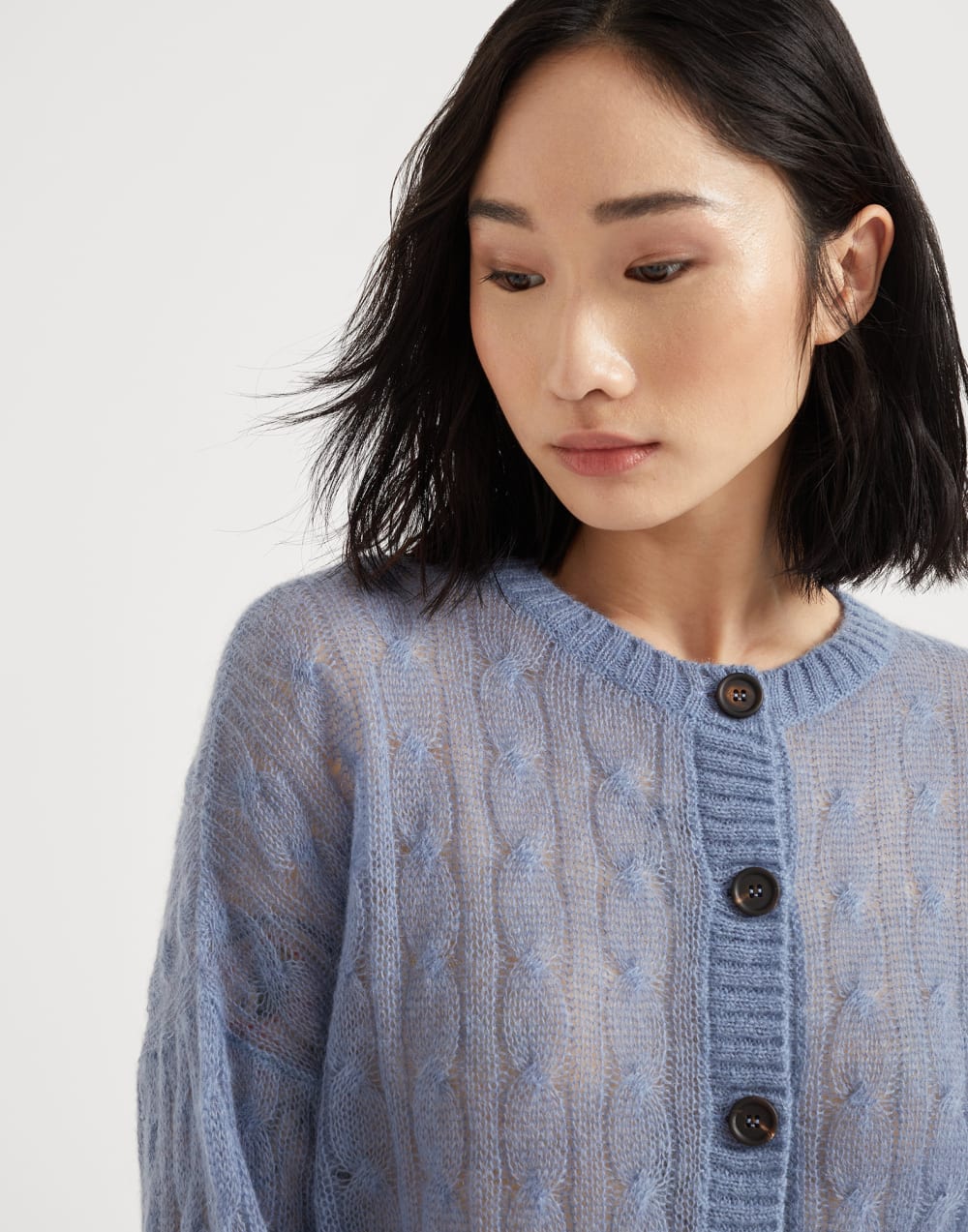 Mohair and wool cable knit cardigan