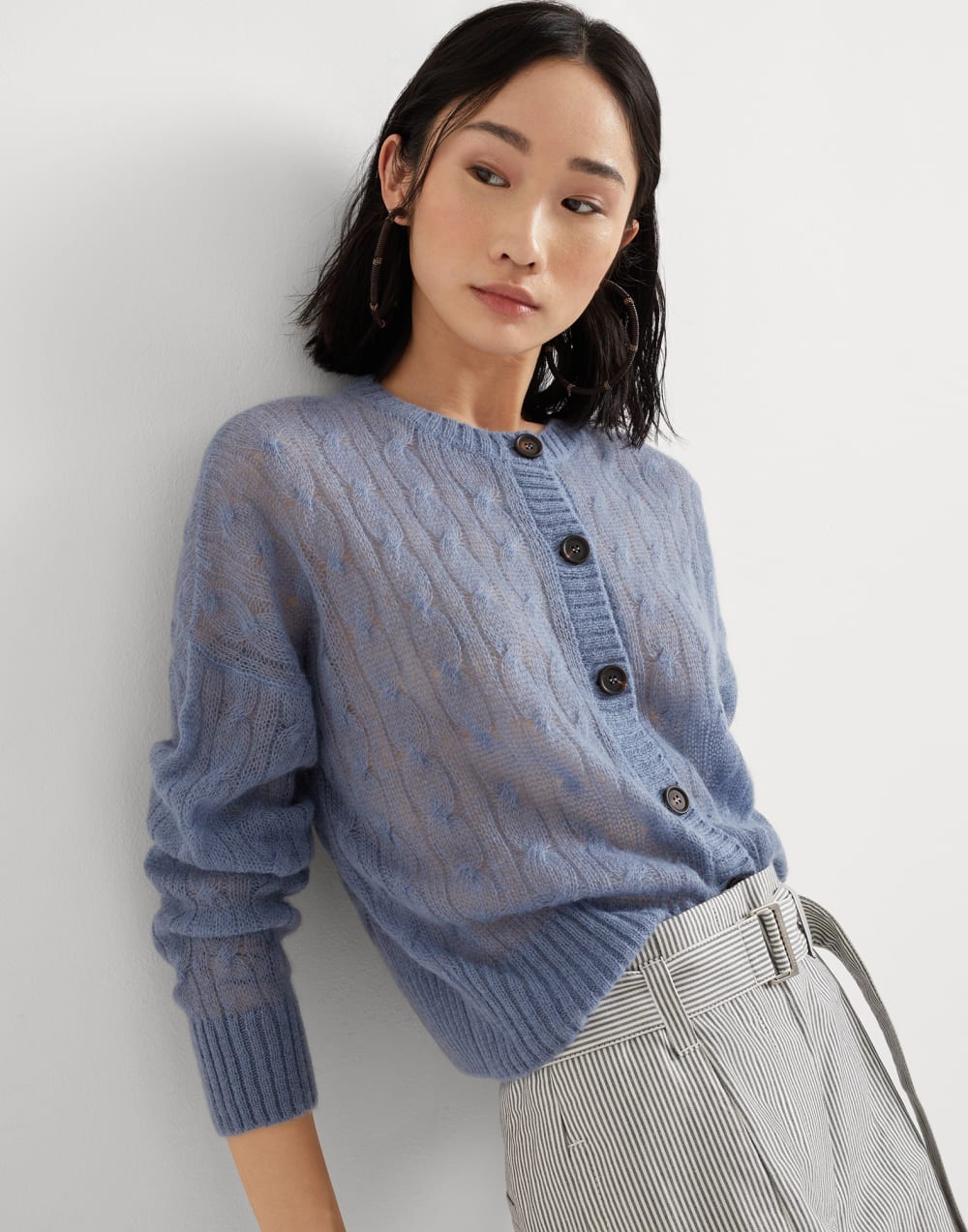Mohair and wool cable knit cardigan