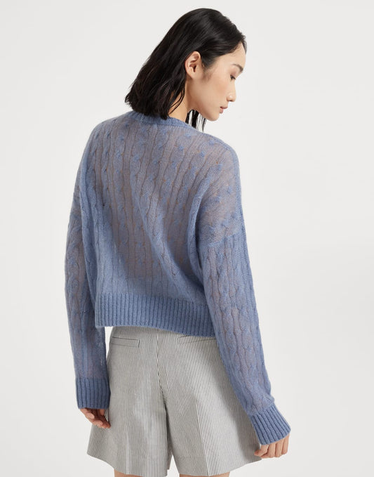 Mohair and wool cable knit cardigan