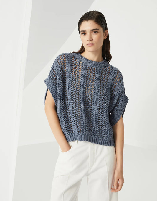 Cotton ribbed net sweater