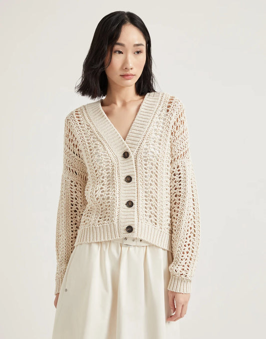 Cotton ribbed net cardigan
