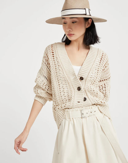 Cotton ribbed net cardigan